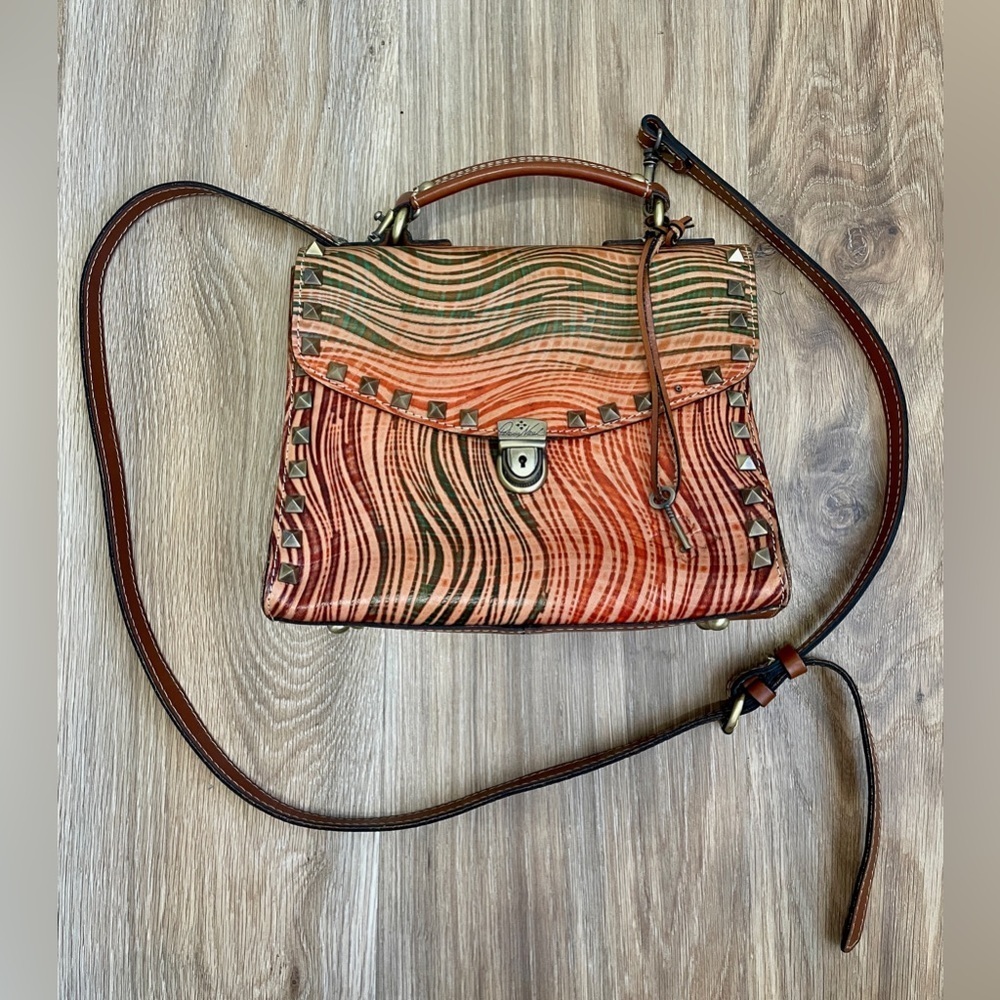 Patricia Nash Simona Wavy Stripe Leather Satchel W/Matching Reiti Wallet Euc
